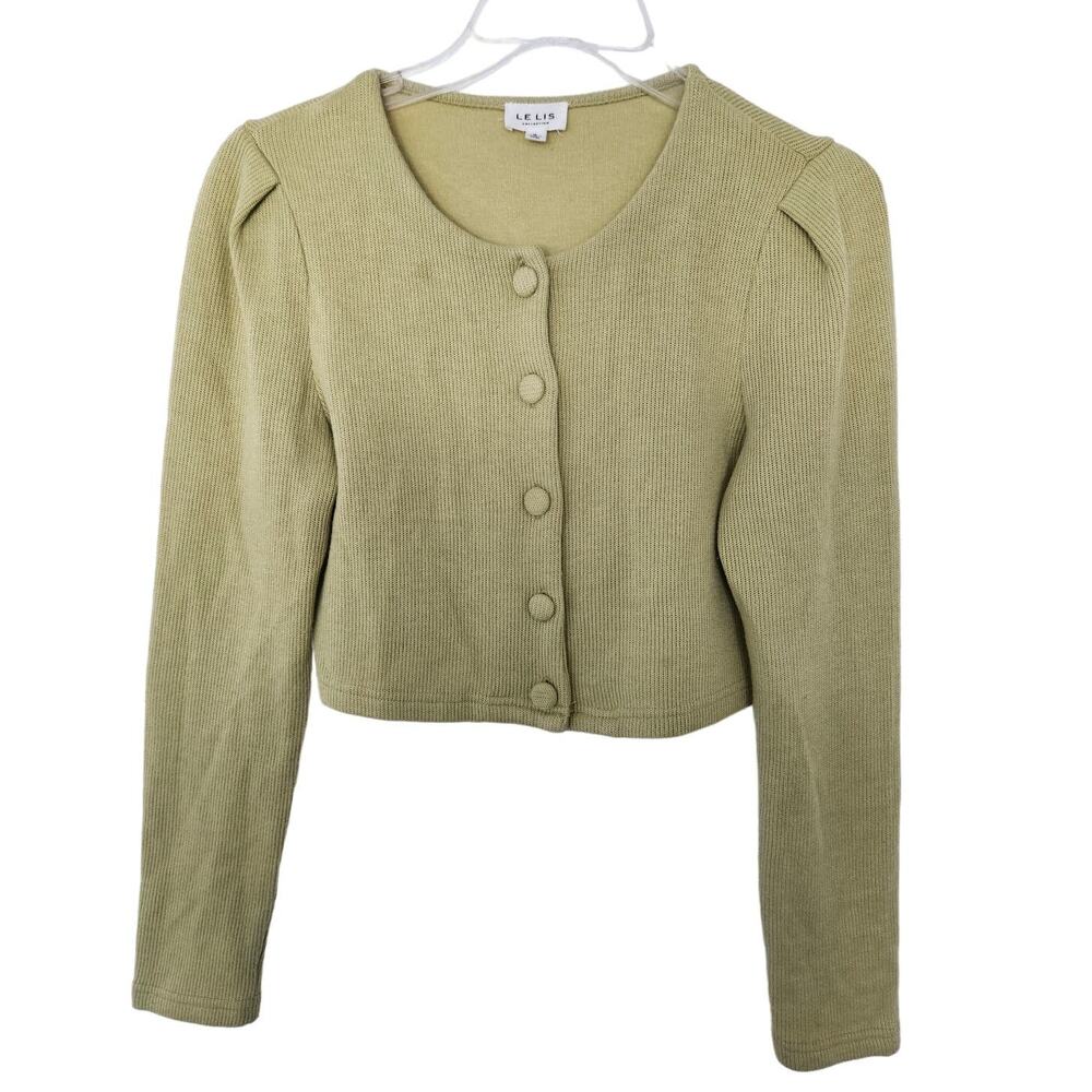 🆓 FREE Le Lis Collection Green Button Front Cropped Sweater Small Retro Casual